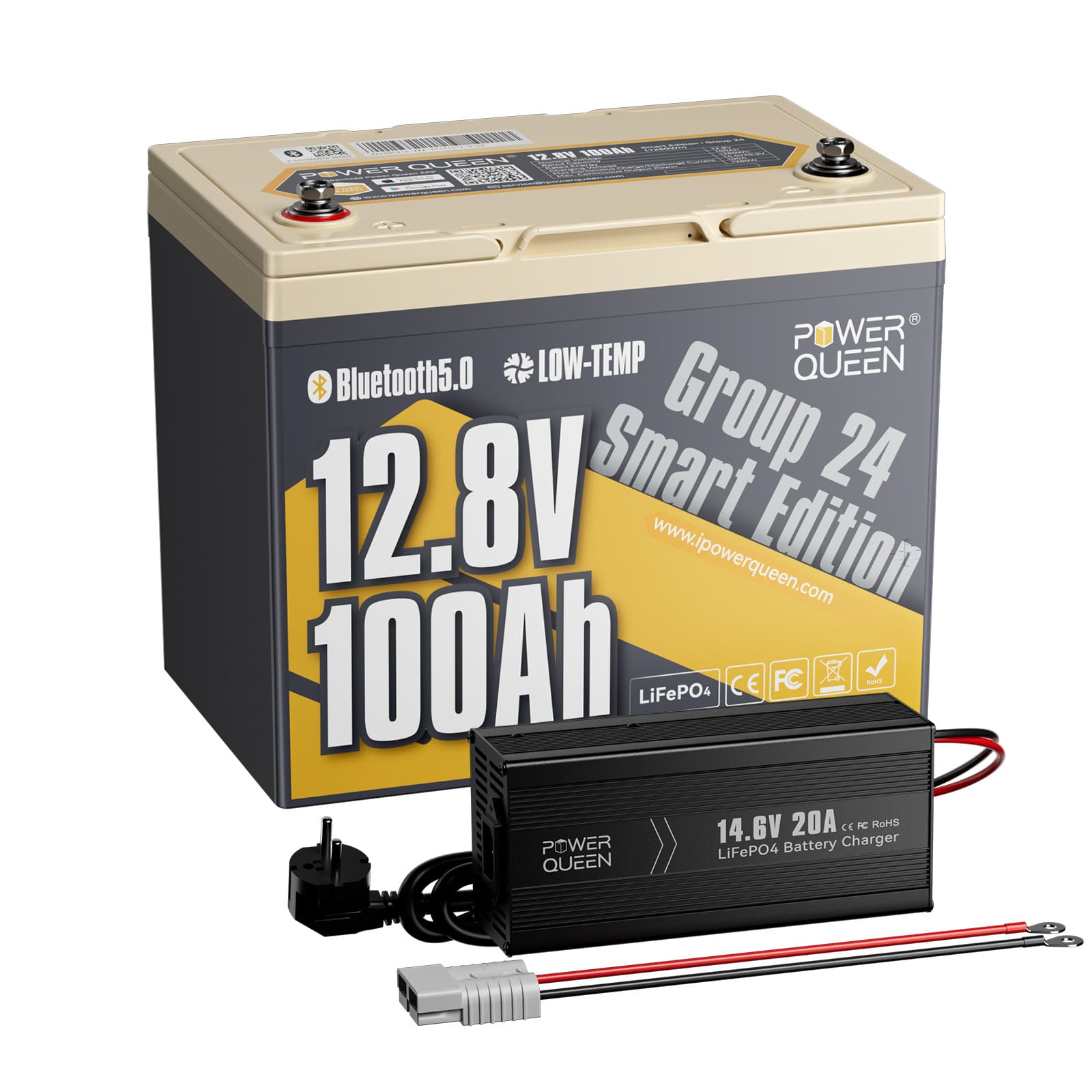 LifePO4 12V 100Ah Battery Group 24 da Power Queen con Bluetooth intelligente