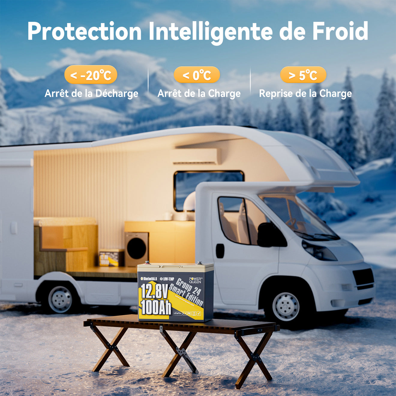 Pour l'Environnemnt de Basses Températures, Batterie LiFePO4 12V 100Ah Group 24
