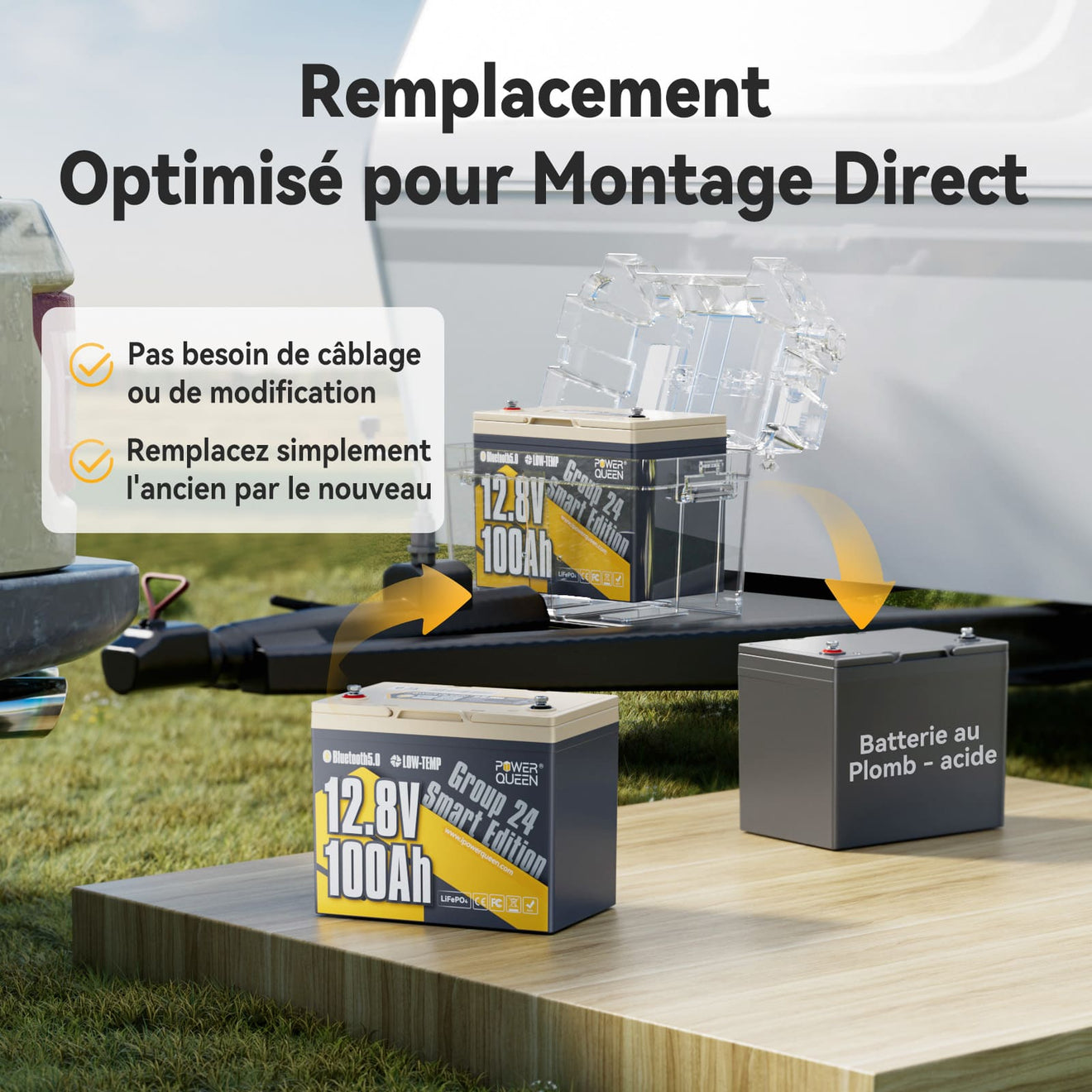 Facile à Remplacer, Aucun Câblage et Modification, Batterie Nouvelle Énergie 12V 100Ah