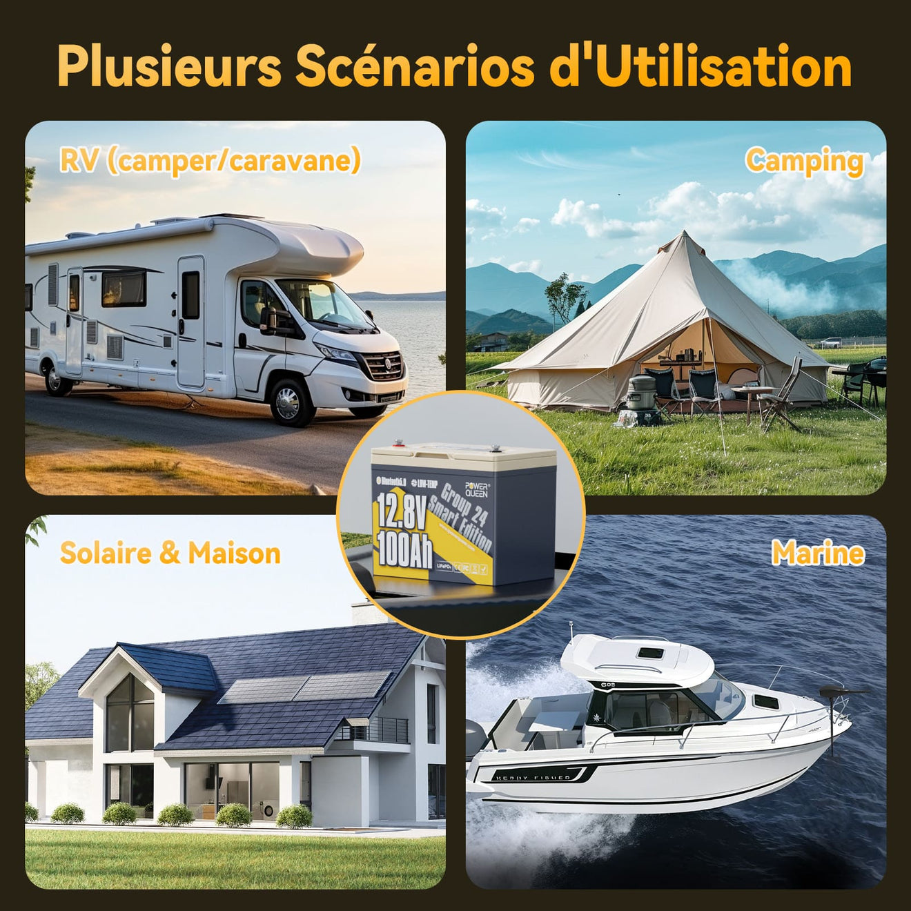 Pour Multiple Scénarios d'Application, Batterie LiFePO4 12V 100Ah