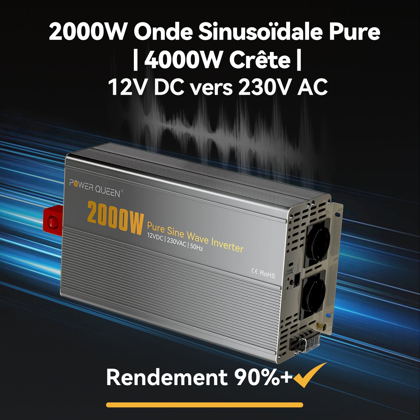 Convertisseur 2000W DC 12V à AC 220-240V de Power Queen