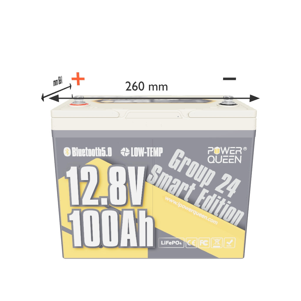 LIFEPO4 12V 100Ah Battery Group 24 de Power Queen con Bluetooth inteligente