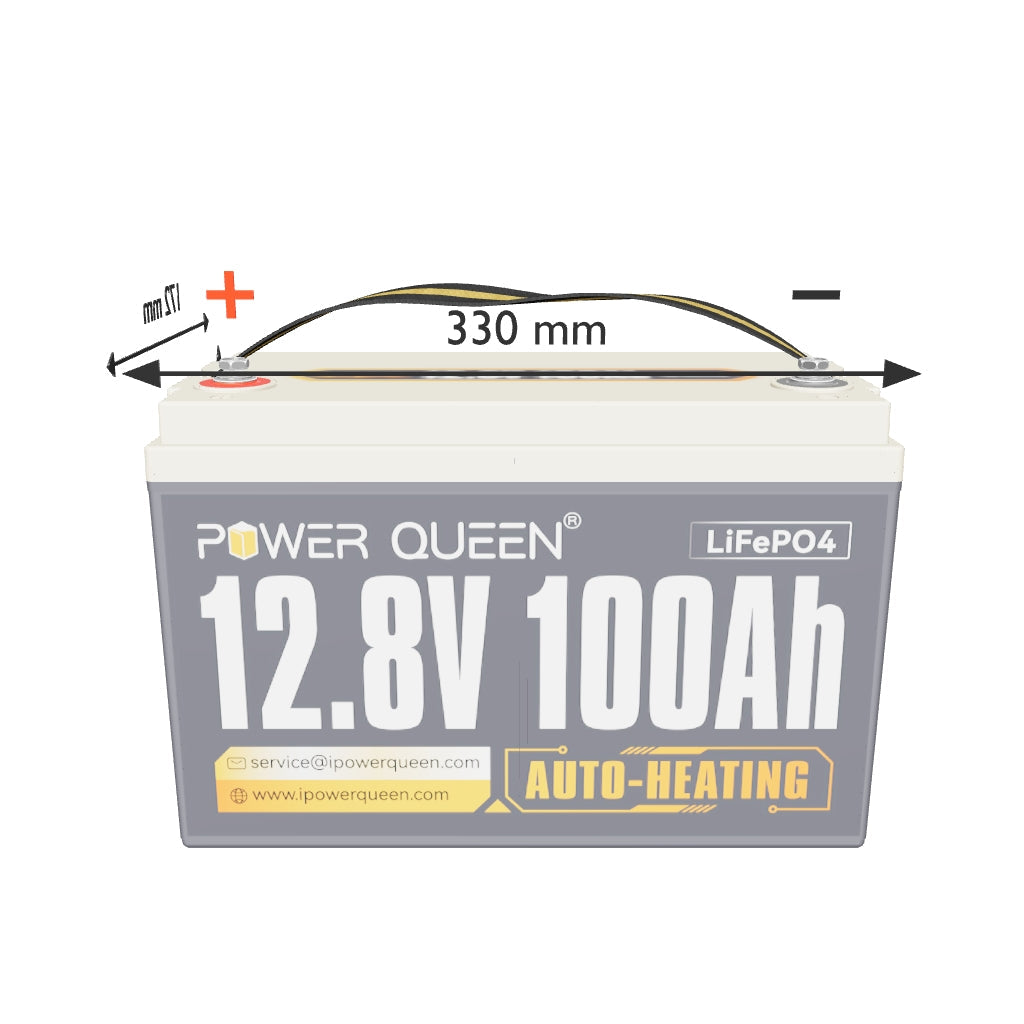Batterie LiFePO4 12V 100Ah Autochauffante de Power Queen avec BMS 100A Intégré