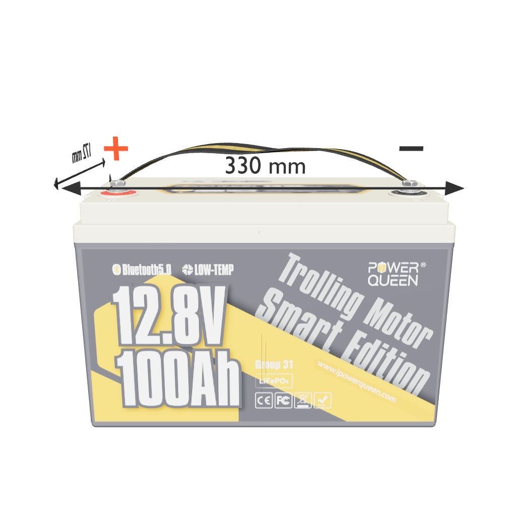 Power Queen Lifepo4 12V 100AH ​​12V 100Ah Batería con Bluetooth para motores de pesca de tren