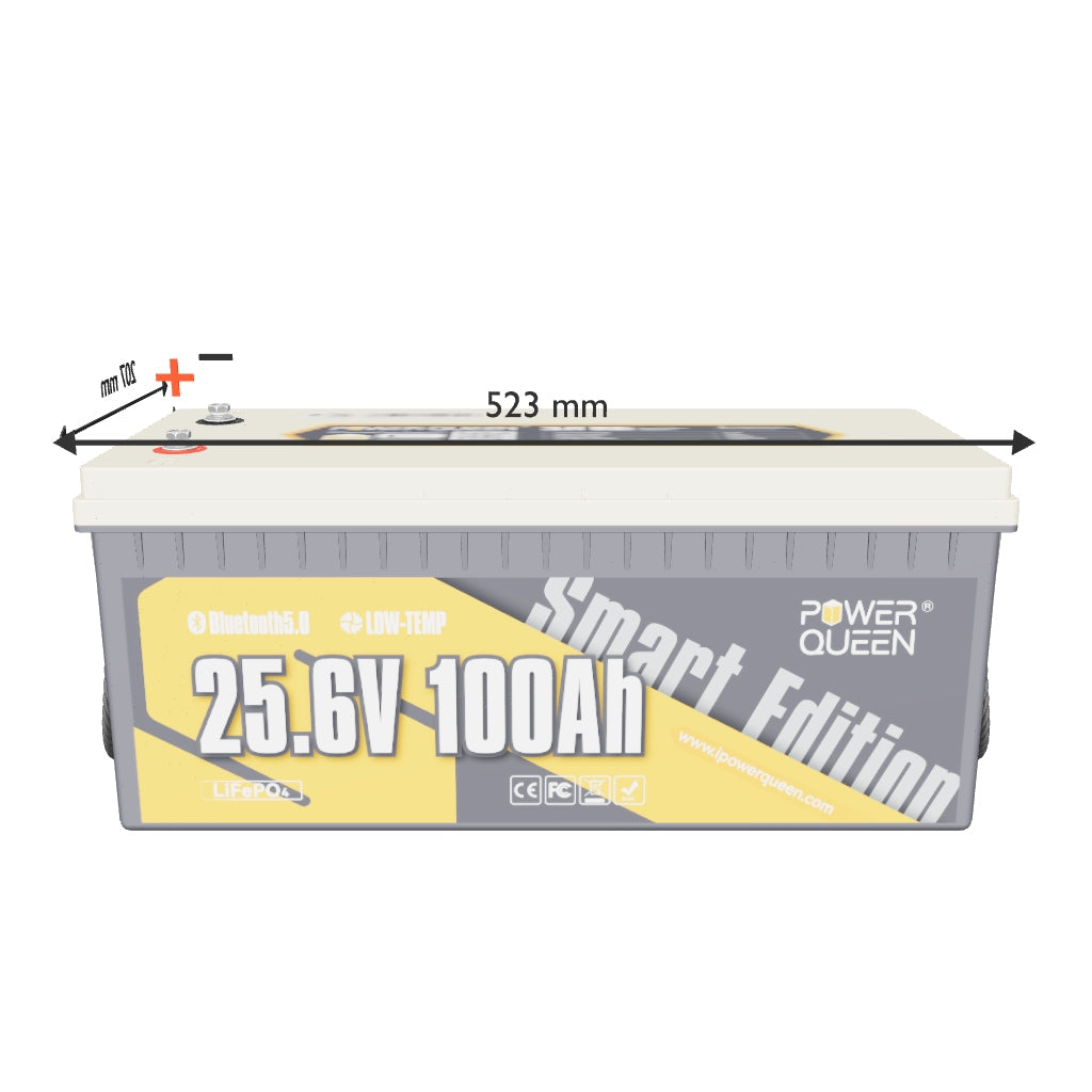 Power Queen LifePO4 24V Batteria da 100 AAH con Bluetooth intelligente